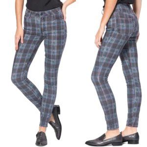 PAIGE Hoxton Ultra Skinny Plaid Printed Jeans BLKATPLAID - Size 25